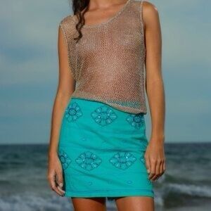 NWT Zara Beaded Turquoise Mini Skirt